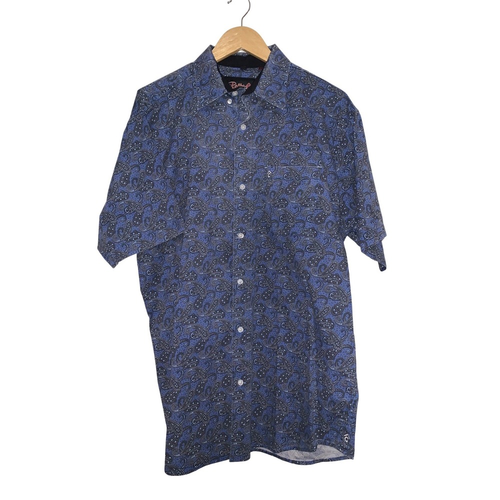 Rafter C Mens Blue Paisley Short Sleeve Button Up Pro Flex Performance XL